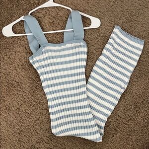 Amazon Striped Blue and White Ribbed Midi Dress